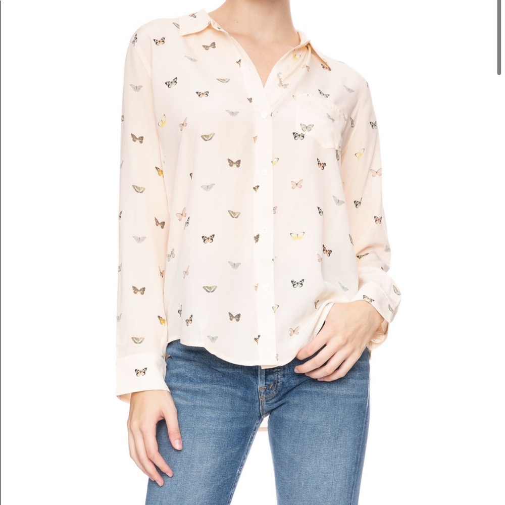 Rails Silk Blush Butterflies Button Up Xs - image 1